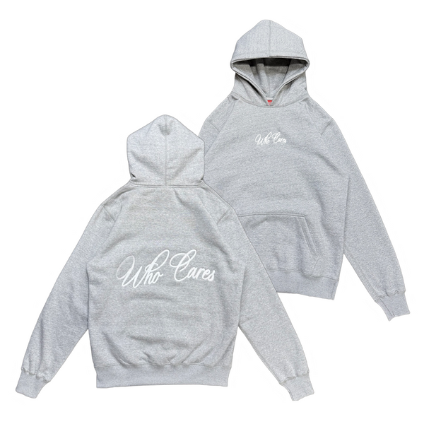 WC CURSIVE EMB HOODIE - HEATHER GREY/WHITE