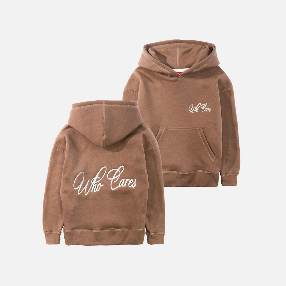 WC YOUTH CURSIVE EMB HEAVYWEIGHT HOODIE - MOCHA/WHITE