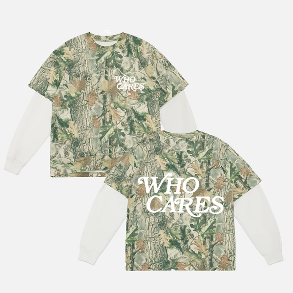 WC SCRIPT LONG SLEEVE COMBO TEE - WOOD CAMO/WHITE